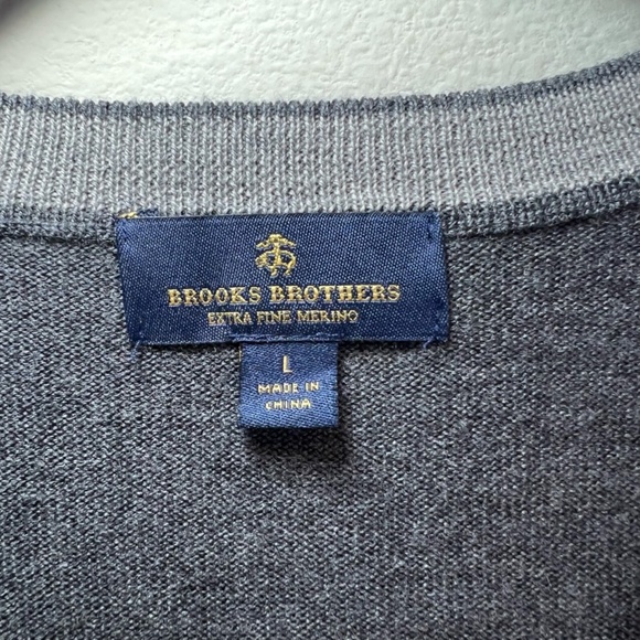 Brooks Brothers Men's Extra Fine Merino Wool Sweater Charcoal Herringbone  Large - Picture 6 of 11